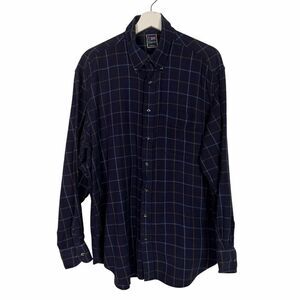 T. Harris London Men's Plaid Men's Casual Button Down Shirt size XL Blue